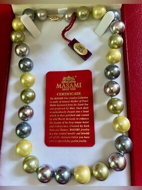 Masami,Multicolor South Sea Pearl Necklace14k Yellow Gold Closure, 18 In